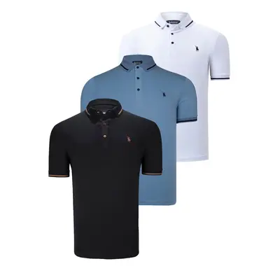 TRIPLE SET T8586 DEWBERRY MEN'S T-SHIRT-BLACK-WHITE-INDIGO