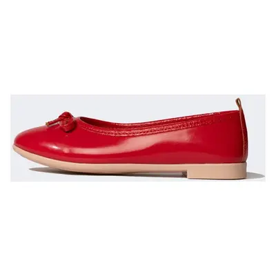 DEFACTO Girls' Flat Sole Faux Leather Red Patent Leather Ballerina Shoes