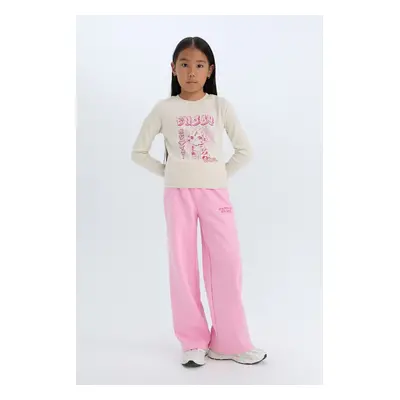 DEFACTO Girl's Wide Leg Wide Leg Elastic Waist Printed Tracksuit Bottoms