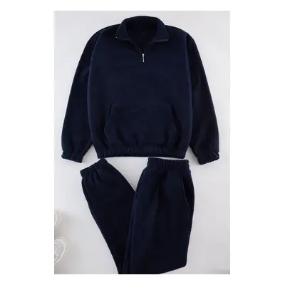 Trendyol Navy Blue Oversize/Wide Cut Anti-pilling Polar Basic Tracksuit