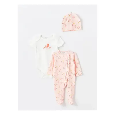 LC Waikiki LCW baby Pink Printed Crew Neck Baby Girl Hospital Set