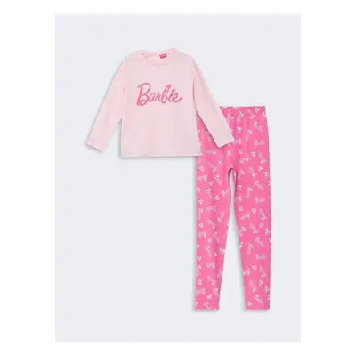 LC Waikiki Crew Neck Barbie Printed Long Sleeve Girls Kids Pajamas Set