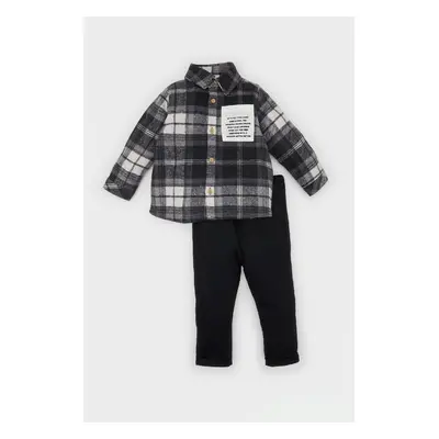 DEFACTO Baby Boy 2-Piece Set Plaid Lumberjack Long Sleeve Shirt Elastic Waist Trousers