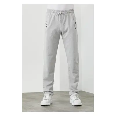 15740 Dewberry Zipper Pocket Embroidery Detailed Sweatpants-GREY