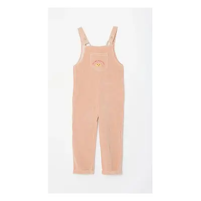 LC Waikiki Girls' Square Neck Embroidered Strap Velvet Overalls