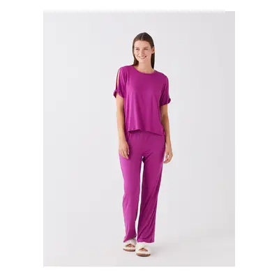 LC Waikiki Crew Neck Plain Short Sleeve Women's Pajama Set