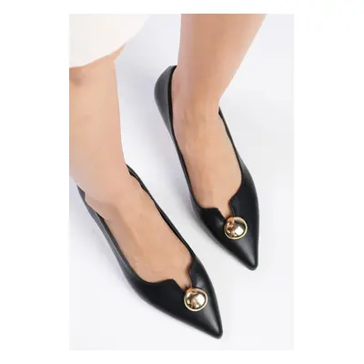 Mio Gusto Charlotte Black Color Pointed Flat Toe Women's High Heel Shoes