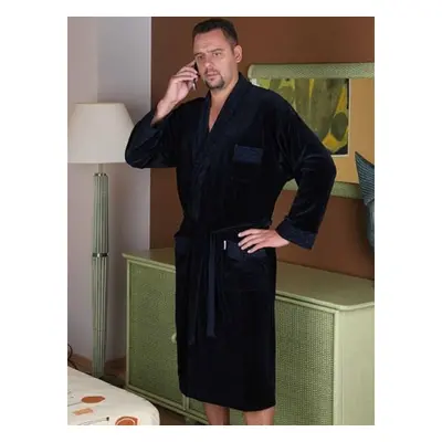 Bathrobe De Lafense Men's long velour M-2XL navy blue