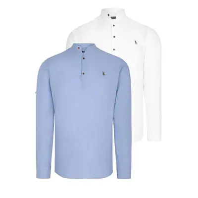 DOUBLE SET G783 DEWBERRY JUDGE COLLAR SHIRT-WHITE-BLUE