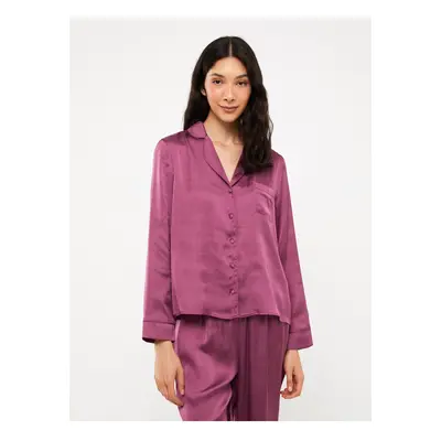 LC Waikiki Women's Shirt Collar Plain Long Sleeve Satin Pajamas Set