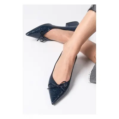 Mio Gusto Beatrix Navy Blue Color Patent Leather Short Heels Women's Shoes.