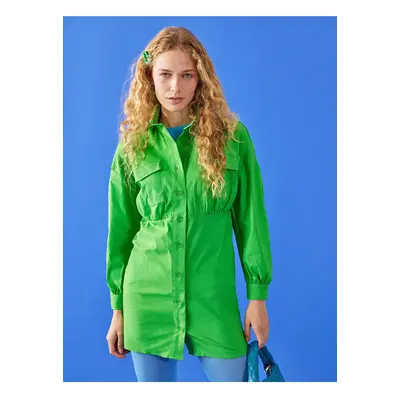 LC Waikiki Lcw Vision Green Straight Long Sleeve Gabardine Women's Shirt Dress