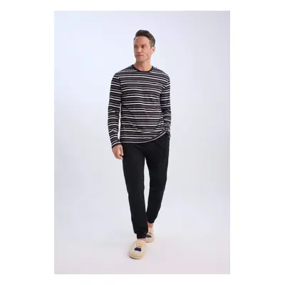 DEFACTO Regular Fit Pajama Set Crew Neck Striped Long Sleeve Top Long Bottom