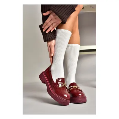 Fox Shoes T Claret Red Patent Leather Thick Soled Loafer Women's Shoes