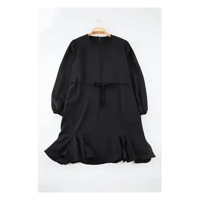 Trendyol Curve Black Long Balloon Sleeve Woven Midi Plus Size Dress