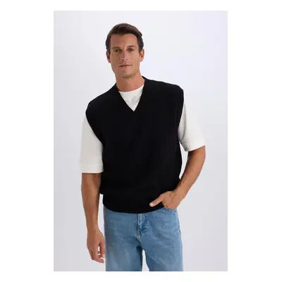 DEFACTO Standard Fit V Neck Knitwear Basic Plain Sweater