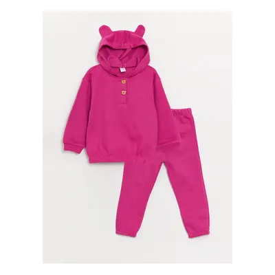 LC Waikiki Hooded Long Sleeve Basic Baby Girl Sweatshirt and Tracksuit Bottom Set