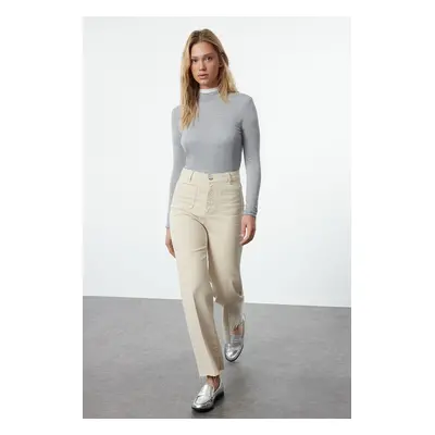 Trendyol Ecru More Sustainable Pocket Detail Iron-On High Waist Wide Leg Trousers