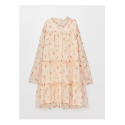 LC Waikiki High Neck Patterned Kids Tulle Dress