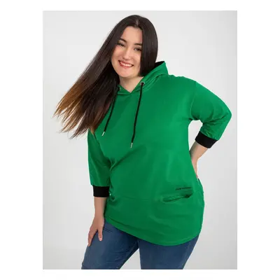 Zelená plus size bavlněná mikina se sloganem