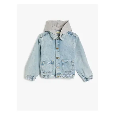 Koton Hooded Pocket Cotton Bomber Denim Jacket