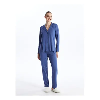 LC Waikiki Lcwk Shirt Collar Solid Long Sleeve Women's Pajamas Set