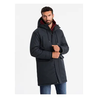 Ombre Classic long men's parka jacket - black