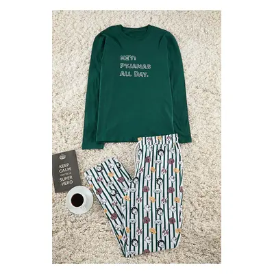 Trendyol Men's Emerald Green Regular Fit Printed Knitted Pajama Set