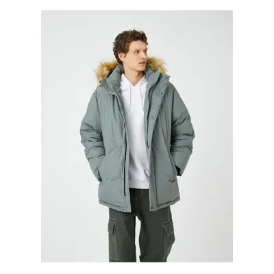 Koton Puffer Coat s kapucí Faux für Detail Zapínání na zip