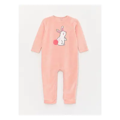 LC Waikiki Lcw Crew Neck Embroidery Detailed Velvet Baby Girl Jumpsuit (0-12 Months with Booties