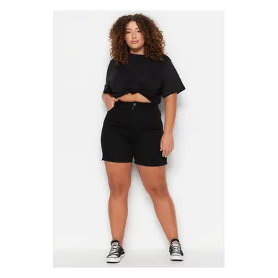 Trendyol Curve Black High Waist Flexible Skinny Denim Shorts &; Bermuda