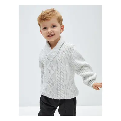 LC Waikiki Shawl Collar Hair Knit Patterned Baby Boy Knitwear Sweater