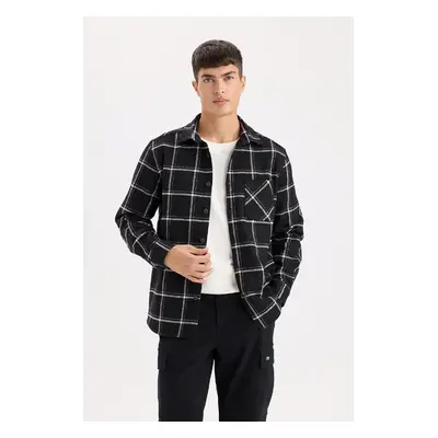 DEFACTO Regular Fit Polo Collar Plaid Flannel Long Sleeve Shirt