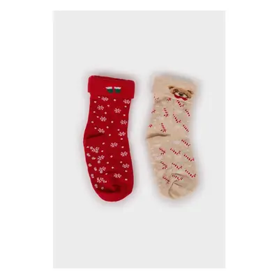 DEFACTO Baby Girl Christmas Themed Seamless 2-Pack Cotton Long Socks