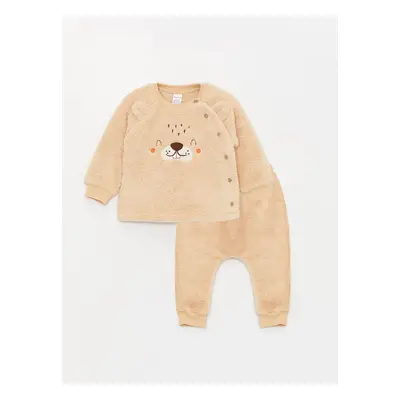 LC Waikiki Crew Neck Long Sleeved Baby Boy Plush Cardigan and Trousers 2-piece Set