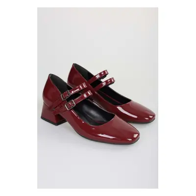 Shoeberry Women's Woody Burgundy Patent Leather Heeled Shoes