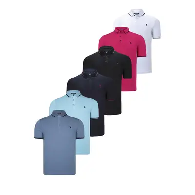 SET OF SIX T8586 DEWBERRY MEN'S T-SHIRT-BLACK-WHITE-NAVY-CYAN-FUCHSIA-INDIGO