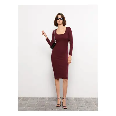 LC Waikiki Square Neck Plain Long Sleeve Women's Bodycon Dress