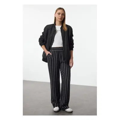 Trendyol Black Relaxed Cut Striped Wide Leg Trousers