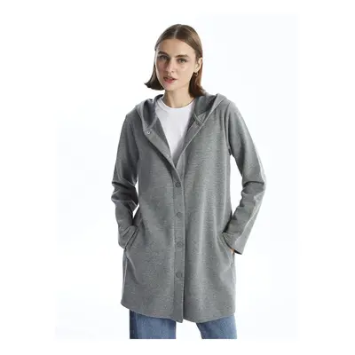 LC Waikiki Basic Anthracite Melange Hooded Women's Cardigan