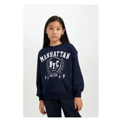 DEFACTO Girl Relax Fit Crew Neck University Printed Sweatshirt