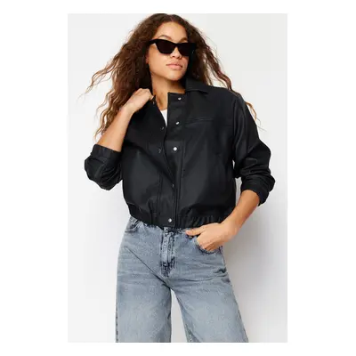 Trendyol Black Oversize Faux Leather Bomber Jacket Coat