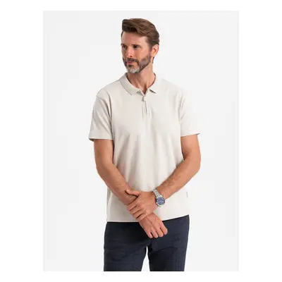 Ombre Men's melange polo shirt with striped collar - black