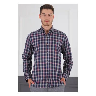 G718 DERBERRY MEN'S SHIRT-LACİVERT- BURGUNDY