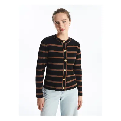 LC Waikiki Crew Neck Striped Long Sleeve Women's Knitwear Cardigan