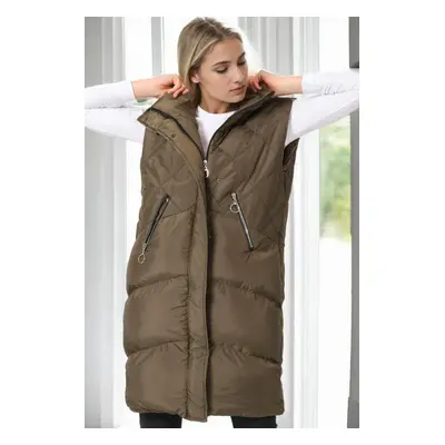 Z6743 DEWBERRY WOMEN'S VEST-KHAKI-1