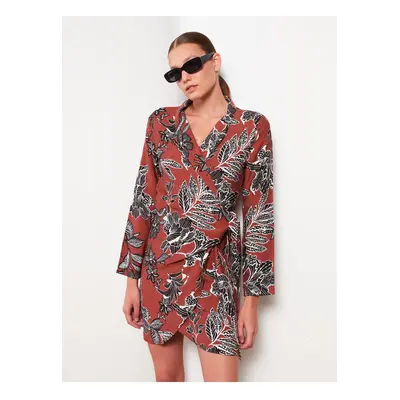 LC Waikiki Double Breasted Neck Patterned Long Sleeve Women's Dress