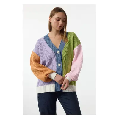 Trendyol Blue Color Block Hair Knitted Sweater Cardigan