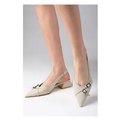 Mio Gusto Leia Beige Color Open Back Pointed Toe Short Heeled Women's Shoes