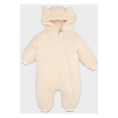 DEFACTO Baby Girl Newborn Beige Zippered Plush Jumpsuit with Hat